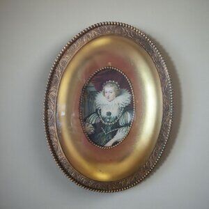 Hard to find Antique Oval Framed Portrait Of Anne Maria of Austria With Ornate B